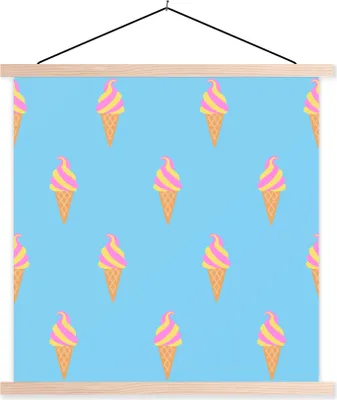 Produktbild von MuchoWow® Textilposter Eis - Muster - Rosa - Blau 60x60 cm mit holzfarbenen Rahmen - Wanddekoration
