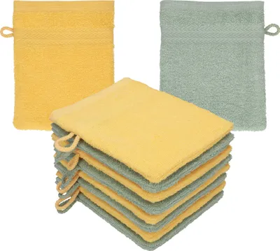 Produktbild von Betz 10 Stück Waschhandschuhe 16x21 cm PREMIUM 100% Baumwolle  Farbe: honiggelb - heugrün