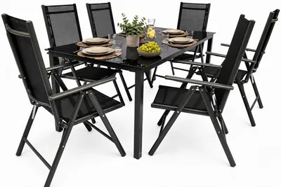 Zdjęcie produktu dla 7 części Zestaw mebli ogrodowych | grupa wypoczynkowa | 1x stół, 6x krzesła | wymiary stołu ok. H. 76 x W. 189 x D. 90 cm | Krzesła 189 SW