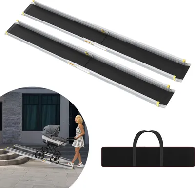 Image de UISEBRT 6 FT rampe télescopique portable pour fauteuil roulant, réglable 107-183 cm, jusqu'à 300 kg, rampe antidérapante en aluminium pour marches et seuils - 2 pièces
