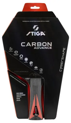 Produktbild von Tischtennisschläger STIGA Carbon Advance Cybershape – Holz mit 5+2 Schichten, Davon 5 Holz- und 2 Carbonfaserschichten, großer, optimierter Sweetspot und Star Advance Belag – für echte Profis