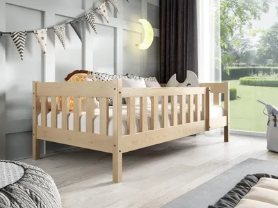 Produktbild von MTJMöbel Kinderbett POLA 160x80cm mit Matratze, Hausbett mit Sicherheitsgeländer, Kiefernholz