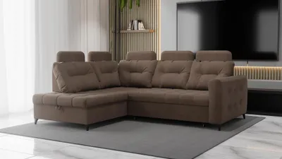 Productafbeelding van Eckbank, slaapbank, bank WENDIE, bekleding: stof, kleur: bruin, model: Ottomane, uitvoering: links