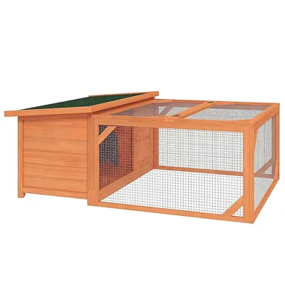 Produktbild von Kleintierstall mit Freigehege Hasenstall Tannenholz 125,5x100x49 cm Grün Natur