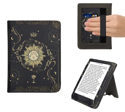 Produktbild von kwmobile Flip Cover kompatibel mit Kobo Clara BW / Clara Colour / Tolino Shine (5) / Shine Color - Hülle mit Handschlaufe Tarot Karten Dunkelblau Gelb