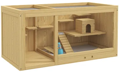 Produktbild von PawHut Hamsterkäfig aus Holz Kleintierkäfig Spielhaus für Gerbils mit Schaukeln