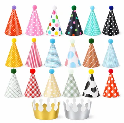 18 Mini-Partyhütchen, bunt, für Kinder & Erwachsene