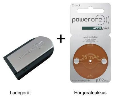 Produktbild von PowerOne Hörgeräte-Bundle – Pocketcharger + P312 PR41 ACCUplus (2er Pack)