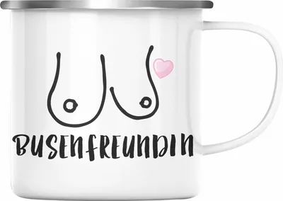 Produktbild von Trendation - Busenfreundin Emaille Tasse Geschenk Beste Freundin Geburtstag Lustig Freundinnen Spruch Becher (Silber)