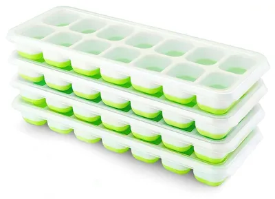 Obrázok produktu pre Silikónové formy na ľad, štvorcové, s vekom, balenie 4 kusov, bez BPA,  LFGB, zelené