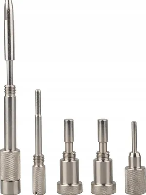 A set of five metal automotive tools arranged in a line against a white background.