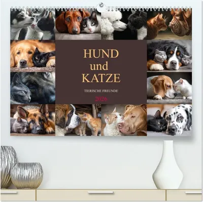 Produktbild von Hund und Katze - Tierische Freunde (hochwertiger Premium Wandkalender 2026 DIN A2 quer), Kunstdruck in Hochglanz