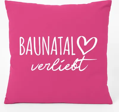 Produktbild von Huuraa Kissen Baunatal verliebt 40x40cm mit Füllung Fuchsia Baumwolle Dekokissen Geschenkidee