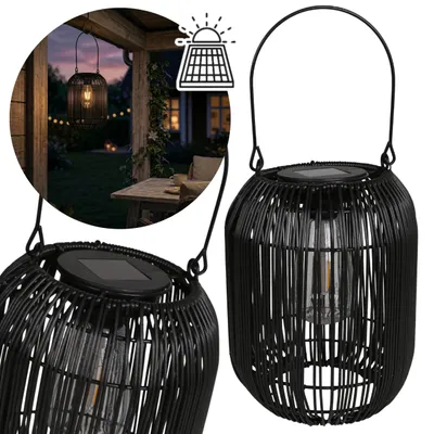Produktbild von Schwarze Solar-Laterne 24 cm – Hängende LED Gartenlampe, Außenleuchte für Terrasse & Balkon