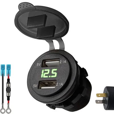 Produktbild von ProRide 12V USB-Steckdose Einbau 2 Ports mit Voltmeter 4,2A/5V, KI-generiertes Bild