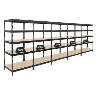Produktbild von Mega Deal | 5x Schwerlastregal Rivet | HxBxT 180x90x60 cm | Fachlast 250kg | Schwarz