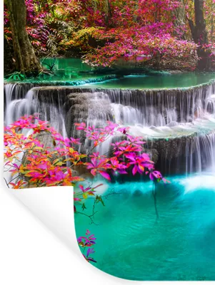 Produktbild von MuchoWow® Wandtattoo Wandsticker Wandaufkleber Wasserfall - Sonne - Bäume - Regenbogen - Natur 90x120 cm Selbstklebend und Repositionierbar - Faltenfrei