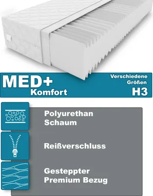 Produktbild von Matratze MED+ Komfort 7 Zonen 120 x 200 x 16 cm aus hochwertigem Kaltschaum | Rollmatratze mit waschbarem Bezug und Memory Marken I H3