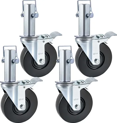 Produktbild von SucceBuy 5" Schwerlast-Gerüst-Lenkrolle, Doppelverriegelung, 1,25" Schaft, 440 Pfund, Gummiräder, Industrie