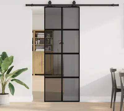 Produktbild von CLORIS Schiebetür mit Beschlag Schwarz 76x205 cm Hartglas 3375895