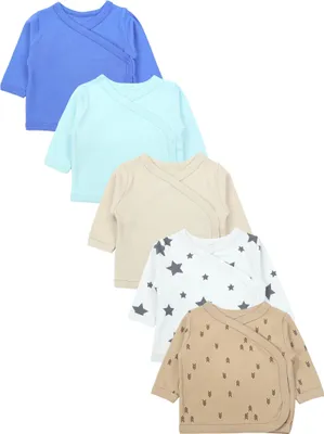 Produktbild von TupTam Baby Jungen Langarm Wickelshirt Baumwolle 5er Set, Farbe: Blau_Beige_Pfeile_Sterne, Größe: 56