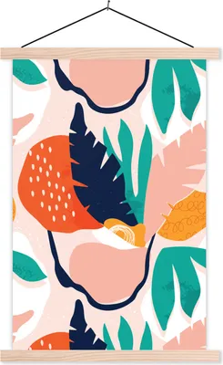 Produktbild von MuchoWow® Textilposter Dschungel - Blätter - Muster 60x90 cm mit holzfarbenen Rahmen - Textil