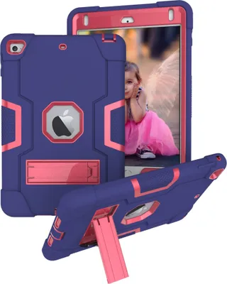 Image de Etui pour iPad Mini 5th/4th Gen 7.9", Etui de protection hybride trois couches résistant aux chocs avec support bleu rose