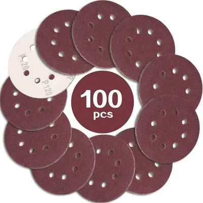 Zdjęcie produktu dla Papier ścierny 125mm, z rzepem, o gradacji 120, 100 sztuk, 8-otworowy, do szlifierki oscylacyjnej