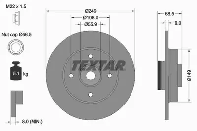 Obrázok produktu pre 2 brzdové kotúče Textar s ložiskom 249 mm vzadu pre Citroen Peugeot
