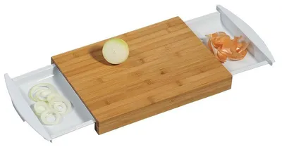 Productafbeelding van 2-1  Bamboe Snijplank met 2 uitschuifbare opvang bakken | 2 Opvangbakken voor Groente of fruit | Keuken snijplank Rechthoekig | Snij Plank met