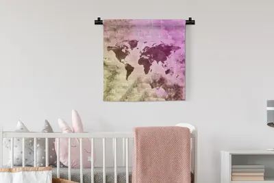 Produktbild von MuchoWow® Wandteppich Wandbehang Weltkarte - Farben - Zeitungen 60x60 cm Tapisserie Dekoration Wandtuch - Dekorationen - Wand Decke