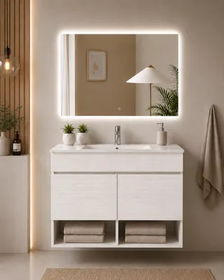 ORIGEN BATH NEBARI Hänge-Badmöbel mit Waschbecken 80x45 cm, Nordisch Weiß