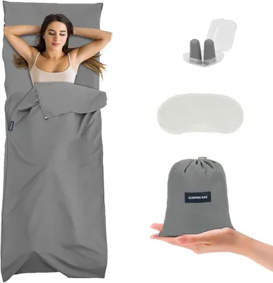 Immagine prodotto di Sacco a pelo con fodera leggera, 210 x 75 cm, con tasca per il cuscino, ideale per i viaggi
