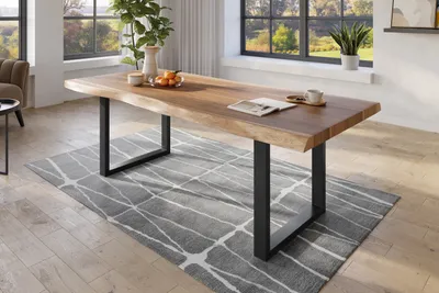 Produktbild von Baumkantentisch 240 x 120 cm Esstisch massiv Akazie Natur U-Gestell Schwarz TITAN