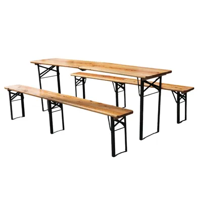 Produktbild von Faltbare Bierzeltgarnitur 220cm,3-teilig:1 Klapptisch+2 Bierbänke,wetterfeste Kiefer massiv,platzsparend, bis 200 kg, Biertischgarnitur Festzeltgarten