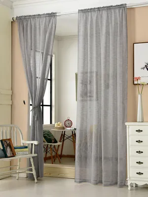 Produktbild von Transparenter Vorhang in Leinenoptik mit Faltenband | Dunkelgrau | 140x225cm