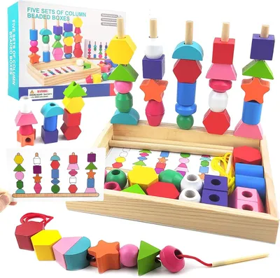 Immagine prodotto di Montessori 2 - 1: Giocattolo educativo in legno per bambini dai 2 ai 5 anni. Include attività di impilamento, ordinamento per colori e forme