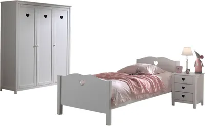 Produktbild von Jugendzimmer-Set >AMORI< in Weiß aus Massiv Kiefer und MDF
