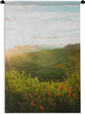 Produktbild von MuchoWow® Wandteppich Wandbehang Hügel - Sonnenuntergang - Gras - Grün 120x180 cm Tapisserie Dekoration Wandtuch - Schlafzimmer - Dekorationen für das Haus