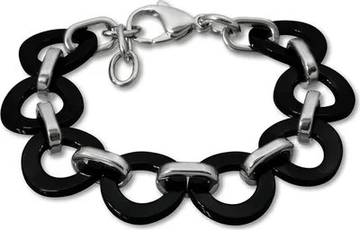Produktbild von Amello Ring Armband silber schwarz Damen Schmuck Edelstahl Keramik D2ESAX01S