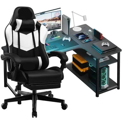 Obrázek produktu pro Herní stůl – Počítačový stůl – Ergonomický – Nastavitelná židle – Odolná kovová konstrukce
