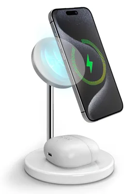 Produktbild von Kabellose Qi2 2x1-Ladestation für iPhone 16/15/14/13/12, Android-Smartphones und kabellose Ohrhörer