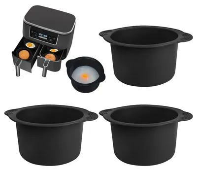 Immagine prodotto di 3 stampi in silicone per friggitrici ad aria, a forma di uovo, colore nero, diametro 14 cm