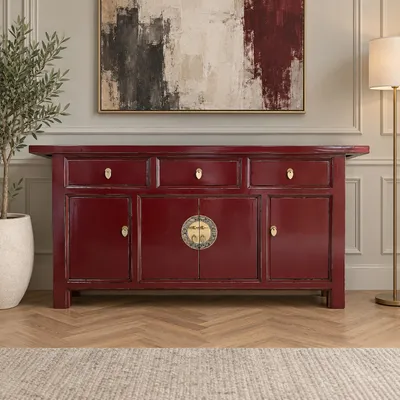 Produktbild von Sideboard Kommode Schrank Lowboard Asia Möbel komplett montiert chinesisch asiatisch orientalisch scharlach-rot Büffet Anrichte Vintage Stil
