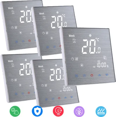 Obrázek produktu pro 5X BTH-2000L-GA Pokojový termostat Digitální LCD termostat Podlahové topení Teplovodní digitální regulátor teploty Velký LCD displej Dotykové tlačítko Ovládání 5A AC 95-240V