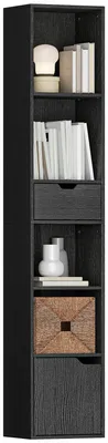 Immagine prodotto di SunvelloScaffale Libreria a 4 Ripiani Aperti con Armadietto e Cassetto, 30x24x158 cm, Nero