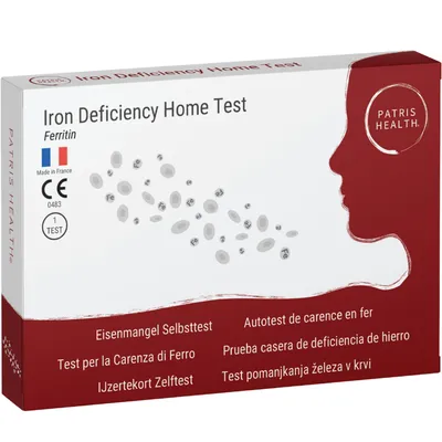 Produktbild von Patris Health® Eisenmangel Selbsttest – Ferritin-Bestimmung zuhause - Klinisch validiert Schnelltest