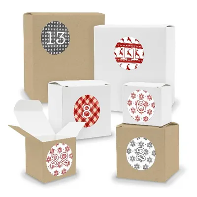 Produktbild von Adventskalender zum Füllen 24x Quader Würfel gemischt WEISS / BRAUN + Sticker (V03 Z07)