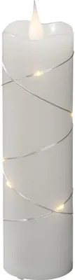 Immagine prodotto di Konstsmide - Candela di cera a LED bianca, con fiamma 3D e filo argentato, timer 4h e 8h, 1 diodo bianco caldo / 9 gocce LED, a batteria, per interni, 0,3W, cavo argentato, batteria: 2 x AA 1,5V (escl.) - 1826-190