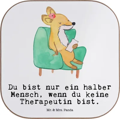 Produktbild von Mr. & Mrs. Panda Untersetzer für Gläser Therapeutin Herz - Weiß - Geschenk, Tassenuntersetzer, Holzuntersetzer, Tischuntersetzer, Tassen, Teeuntersetzer, Coaster